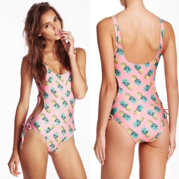Wildfox Pineapple Cut out One Piece Swimsuit in Pink Size Medium - Picture 1 of 9
